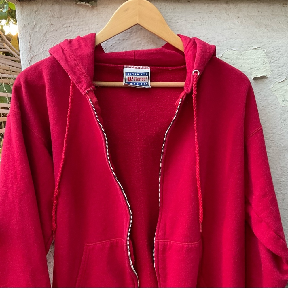 90s Hanes Red Zip Up Fleece hoodie small